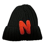 ( YUNA ） ユナ キッズ ボーイズ ガールズ アルファベット ワッペン リブ編み ベーシック　ニット帽　（ ブラック ) キッズ ビーニー ベビー キャップ ニット帽子 子ども 男の子 女の子 