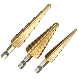 Sndy 1/4 インチ六角シャンクチタンコーティングステップドリルビットセット HSS ステップドリル