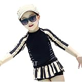 [FERE8890] 女の子 ベビー 水着 セパレート 長袖 韓国風 ストライプ スイムウェア ファッション ショーツ スカートスタイル 水陸両用 美脚 スイミング 日焼け止め ブラック 10# 適合