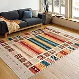 萩原 ウィルトン織ラグ 約140×200cm 「RAKKAS ヴィフ」 ギャッベ柄 民族柄 ホットカーペット・床暖房対応