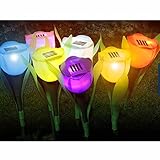 【 お庭 を かわいく オシャレに 演出 防犯 可能 】 LED ソーラー ガーデン ライト かわいい チューリップ 型 太陽光パネル 埋め込み 式 自動 点灯 4個セット【カラー：ランダム】