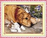 クロスステッチ刺繍キット 仲良し犬と猫 図柄印刷 A451