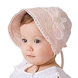 【SEBLES】ベビー 赤ちゃん 女の子 ユニセックス ベビー帽 帽子 レース エレガント 可愛い コットン 綿 リボン(ピンク)