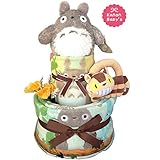 出産祝いに大人気！おむつケーキ となりのトトロ 豪華3段ガラガラ/ウォッシュタオル/フェイスタオルセット/内祝い/誕生日プレゼント ダイパーケーキ (パンパースM17 （1歳のお誕生日プレゼント用に）