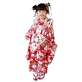 「【60】赤地に御所車と鼓/被布：白」七五三 着物 3歳 被布着物7点セット