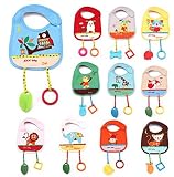 Yonger Cartoon Animal Waterproof Baby Bibs with Teether Toy Burp Cloths Saliva Towel by Yonger