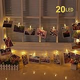 ストリングライト OUTEYE LED イルミネーションライト 20LED 写真クリップ DIY 壁飾り バッテリー式 フォトクリップ クリスマス 新年 結婚式 誕生日 パーティー飾り (2.5M 2