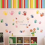 ufengke Happy Everydayカラフルハンドプリント壁飾り、子供の部屋保育園取り外し可能な壁のステッカー壁画