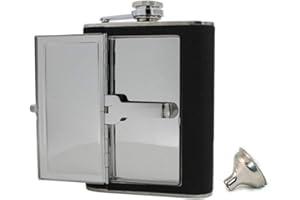 Colorsheng 5 oz PU Leather Wrapped Stainless Steel Flask Liquor Alcohol Bottle Holder with Built-in Cigar Case and Funnel Set
