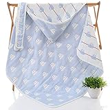 (newjp)綿100％6重ガーゼおくるみ ベビーバスタオル バスローブ アフガンにも　通気性抜群90×90 (ブルーウサギ)