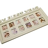 ING STYLE (イング スタイル) ベビーフォトフレーム 12ヶ月 成長記録 高級木製ガラス写真立て プレゼント・出産祝いに アイボリー ホワイト プレゼント ギフト 1歳のお誕生日に 記念 メ