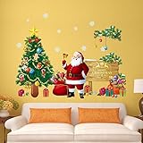 Santa Claus Christmas Tree Gifts Wall Decals Kid's Living Room Bedroom Shop Window Removable Wall St