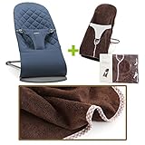 【今治タオルブランケットセットBR】babybjorn（ベビービョルン）バウンサー Bliss ミッドナイトブルー（バウンサーカバーブラウンチェック）