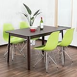 【イームズダイニング5点セット 体に馴染むイームズチェア(スチール DSR) 4人用】 お洒落なデザイナーズ食卓セット(チャールズ・レイ・イームズ) 落ち着いたテーブル130×80cm (グリーン色)