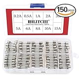 Hilitchi 150pcs fast-blowガラスヒューズクイックブロー車ガラスチューブヒューズ詰め合わせキットAmp