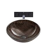 VIGO Copper Shield Glass Vessel Bathroom Sink and Titus Wall Mount Faucet with Pop Up, Antique Rubbe