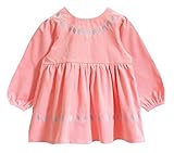 Alec&yule 子供スモック 幼稚園 女の子 お食事エプロン 子供前掛け 食べこぼし防止 お砂場着 防水 子供外食用 長袖 フリル ユーデユロイ製 秋冬 ピンク 90