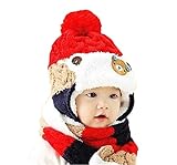 Riearena (リエアリーナ) あったか ふかふか 冬用 赤ちゃん ニット帽 ベビー 防寒 対策 マフラー セット お出かけ ベビー服 ra-63 (a【レッド】)