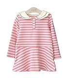 Candykids かわいい おしゃれ な ボーダー ワンピ チュール スカート お出かけ 通園 通学 普段着 長袖 女の子 キッズ 子供服 (120cm, ピンク)