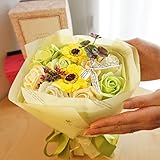 【緊急値下げ】BIO newガーベラブーケ フレグランスソープフラワーを贅沢に使用 クリアバック・ギフトボックス付でお祝いやお見舞い、ギフトにぴったり。(グリーン)