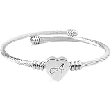 Heart cable initial name bracelet