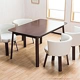 【お洒落な家カフェスタイル ダイニング5点セット】 丸みを帯びたクッションチェアー(座面9cm厚) 360度回転椅子 半円形背もたれ ガタツキ防止付きダイニングテーブル 130cm幅 安全な角丸加工 4人掛け食卓セット (アイボリー色)