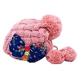 Plus Nao(プラスナオ) 子供用 ニット帽 ボンボン＆リボン付き ニットキャップ キッズ ジュニア 女の子 冬帽子 - ピンク