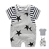 【SEBLES】ベビー 赤ちゃん 半袖 ラウンドネック シャツ Tシャツ オーバーオール セット カジュアル 0歳 1歳 2歳 3歳 ソフト コットン(タイプH,80)