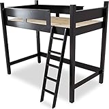 木製 天然木 ベッド ロフトベッド システムベッド はしご すのこ板 セミダブル ダークブラウン