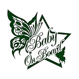 バタフライ Baby on board スター ステッカー ダークグリーン 深緑