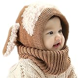 HBF かわいい ニット帽 スヌード ウサ耳 防寒 赤ちゃん ベビー キッズ 帽子 キャップ 秋 冬 ブラウン