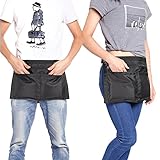 男女兼用 シンプルショートエプロン カフェエプロン 前掛け 大容量ポケット 全5色 美容室/園芸/ショップ/調理/飲食店/DIY