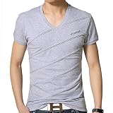 【TPGROWIN】 メンズ Vネック 半袖Tシャツ トップス カジュアル タイト 無地シンプル 速乾性 インナー全6カラー グレー L