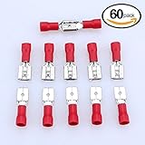 Glarks 60pcs 22-16 Gauge Female / Male Semi Insulated Spade Electrical Insulated Quick Splice Crimp 