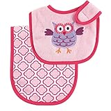 Luvable Friends Bib and Burp Cloth Set, Pink Owl by Luvable Friends