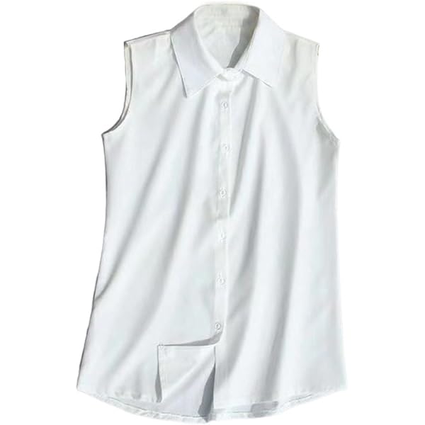 Amazon | シャツ レディース 折り襟 ノースリーブ 着痩せ おしゃれ