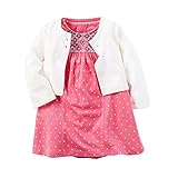 カーターズ Carter's カーディガン 半袖ロンパース ワンピース 2点セット ベビー服 女の子 白×ピンク水玉刺繍 (9months(67-72cm)) [並行輸入品]