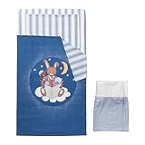 (4) Piece Baby's Crib Linen Gift Set ~ (1) Medium Blue Duvet with the Moon, Stars, Bear & Bunnies, (