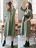 Angeliebe エンジェリーベ マタニティ ワンピース 授乳しやすい ベルト付き シャツ ワンピ 妊婦服 産前 産後 長袖 フリー カーキ 22188 22188300