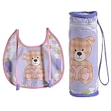 Digitally printed 300 TC Cotton Quilted Bib And Bottle Cover Set For Infant Kids-Teddy by ShalinIndi