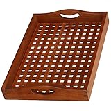 Bare Decorチーク材onsen Spaトレイソリッドチーク材木製, Natural Finish