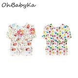 OHBABYKAベビー エプロン 長袖 防水 お食事 お食事練習 お絵描き 粘土遊び などに最適 子供 幼児 スモック 食事用 キャッチポケット付き 2枚セット 6ヶ月 ~ 24ヶ月 (ZY1314J