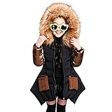 POTOJP 韓国風秋冬 毛襟 オシャレ 少女 ロングコット 女児 ジャケット ダウンコットンコート 中綿コート ガール キッズ 上着 キャップ付き 女の子 コットンジャケット 防寒着 日常着 綿服 