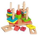 Linshop ファンシーな幾何学的マッチングブロックの3次元ジグソーパズル- 3歳の木のおもちゃ