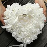 Yosoo 15 x 13 cmロマンチックローズ結婚式ギフトハート型パールギフトリングボックス枕クッションリングボックスハートFavorsウェディングリング枕ジュエリーケースwith an eleg