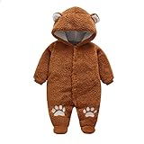Zhhlinyuan ロンパース カバーオール Newborn ベビー Boy Girl Infant Long Sleeve Fleece Hooded Romper Jumpsuit Bodysu