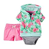 カーターズ パーカー ボディースーツ ショートパンツ 3点セット 12M グリーンパーカー ジップアップ 半袖 ロンパース 女の子 [並行輸入品]
