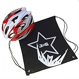 J@G 自転車 ヘルメット 子供 大人 ナップサック付き 53～63cm 小学生 以上 超軽量 11カラー (A6-ﾎﾜｲﾄ/ﾚｯﾄﾞ)