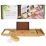 Pristine Bamboo 12-in-1バスタブキャディー オーガナイザー 滑り止めグリップ付 無料のソープディッシュ付