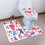 Creazy 3pcsバレンタインの日パターンノンスリップトイレシートカバーラグバスルームセットDecor Size:39*43cm/40*40cm/60*40cm